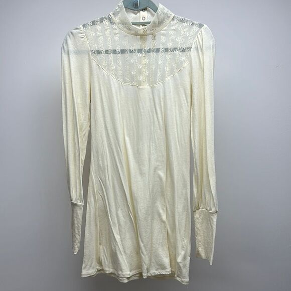 Free People Cream Pleated Blouse with Mandarin Collar - Picture 1 of 9